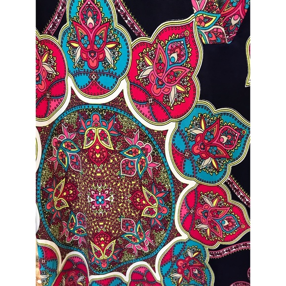 Women’s Boho Navy Pink And Teal Paisley Tunic Top Size Large - Picture 7 of 8